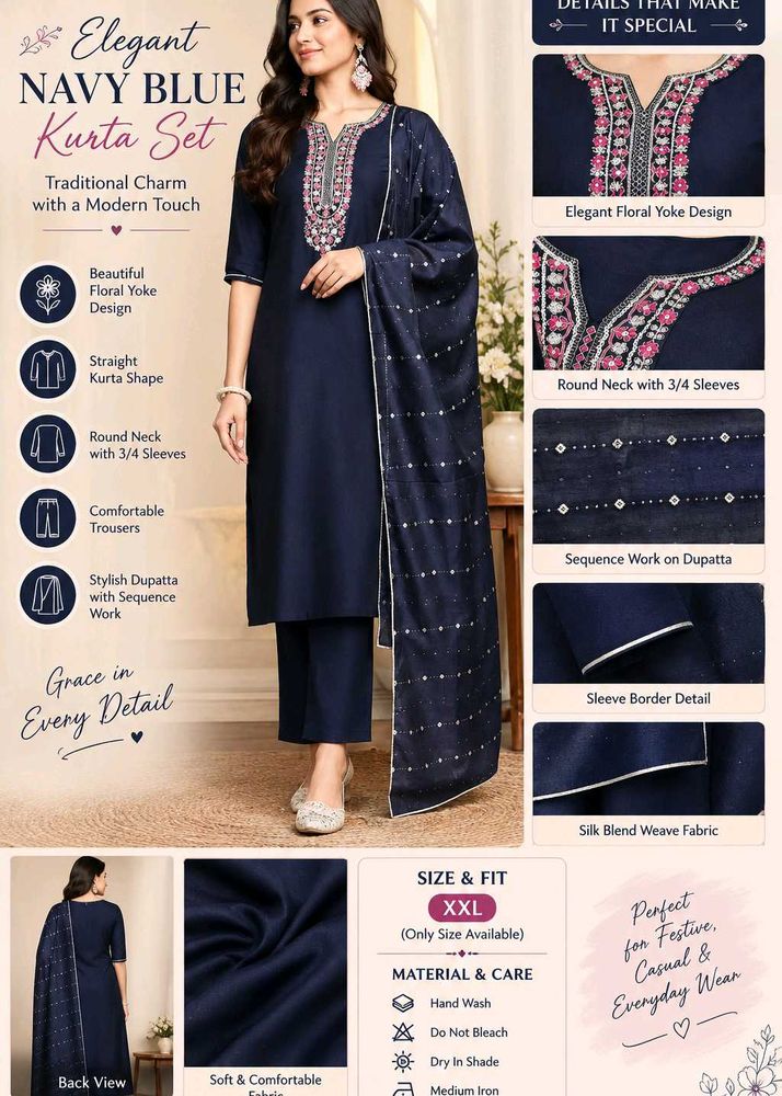 Elegant Navy Blue Kurta Set