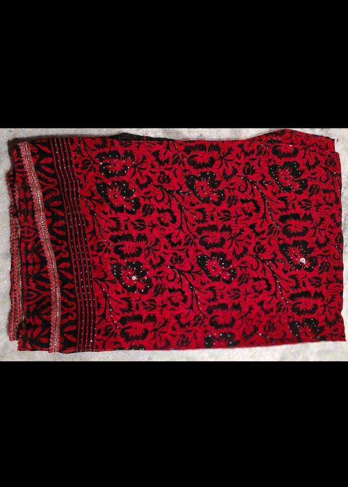 Beautiful Red &amp; Black Floral Saree