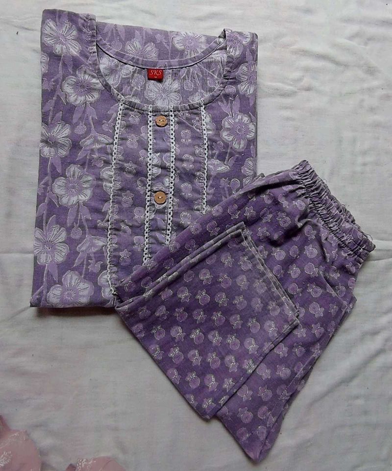 Purple Floral Cotton कुर्ता सेट kurta set