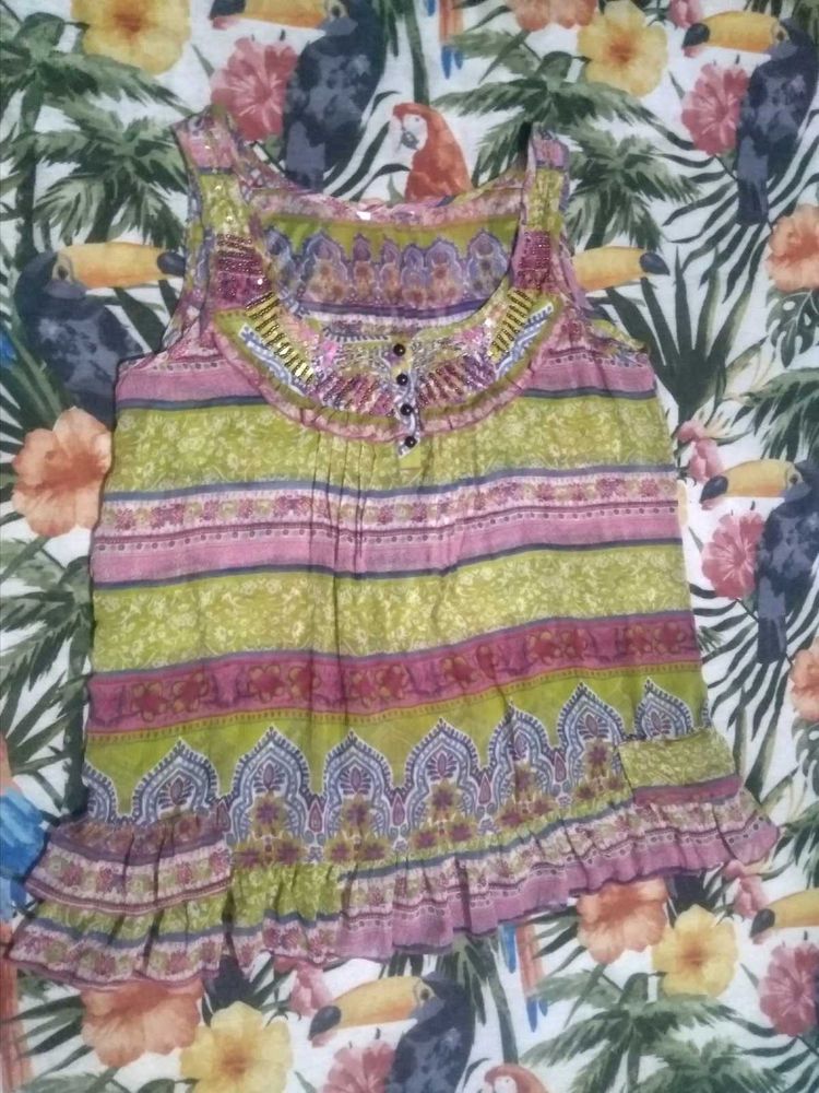 Bohemian Print Ruffled Tank Top