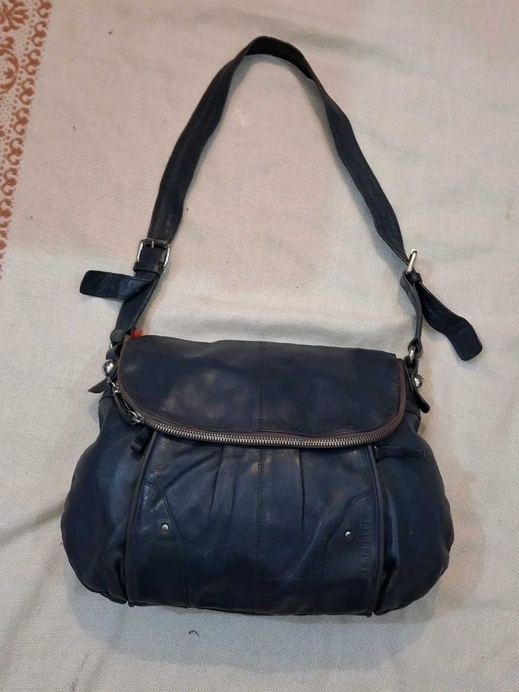 Stylish Dark Blue Leather Shoulder Bag