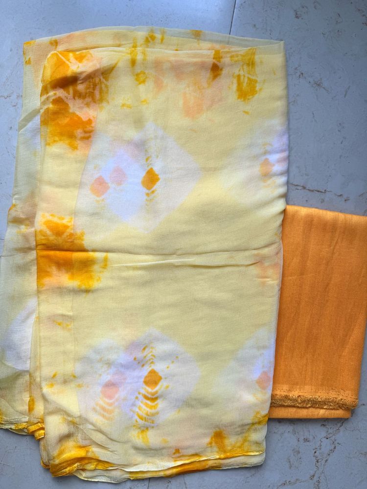 Unused Yellow Tie-Dye Chiffon Saree