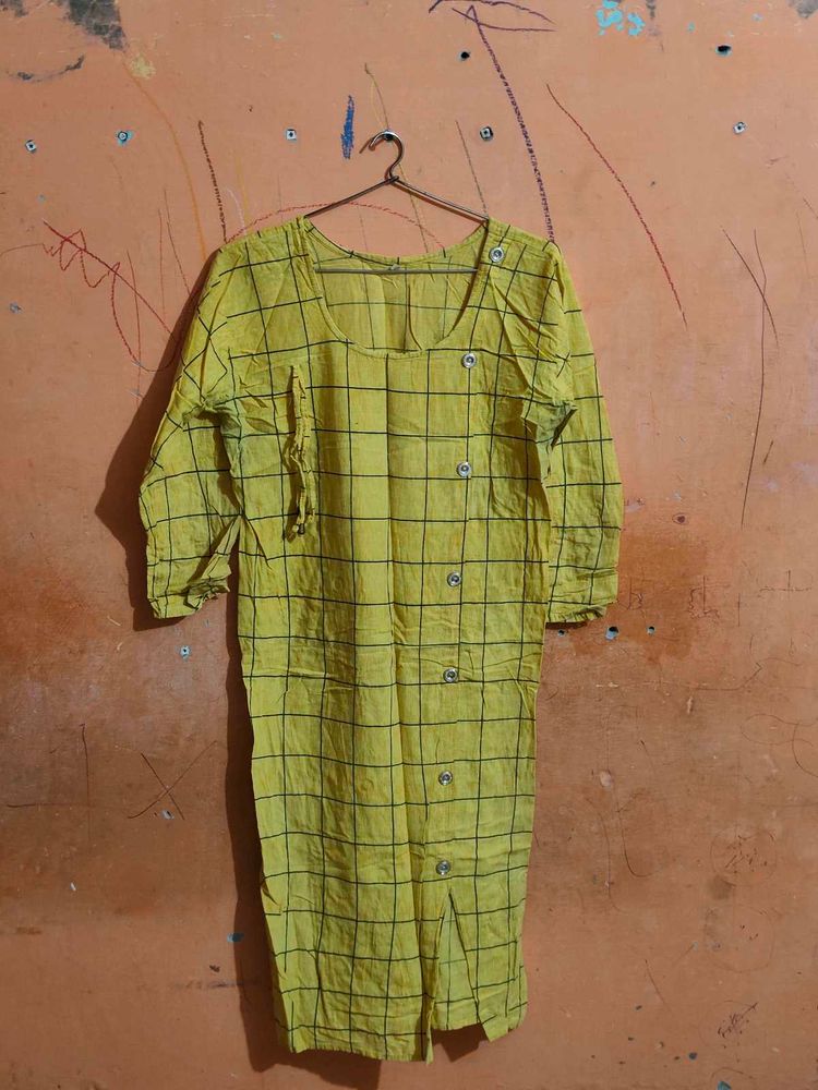 Yellow Checkered Kurta