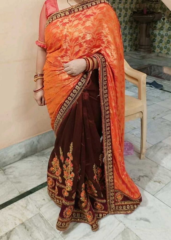 Elegant Orange and Brown Saree