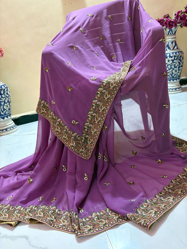 Elegant Purple Embroidered Saree