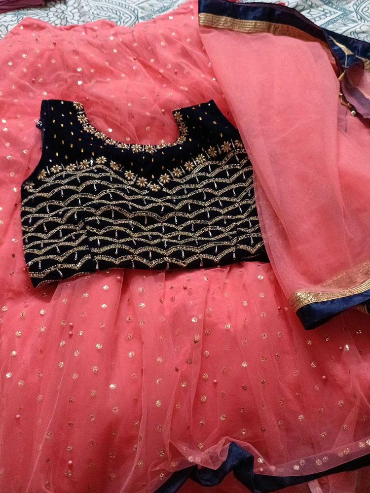 peach and Blue colour Lehenga Choli Set