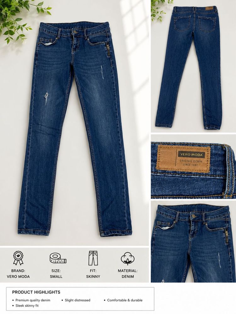 Vero Moda Blue Skinny Fit Denim Jeans | Size Small