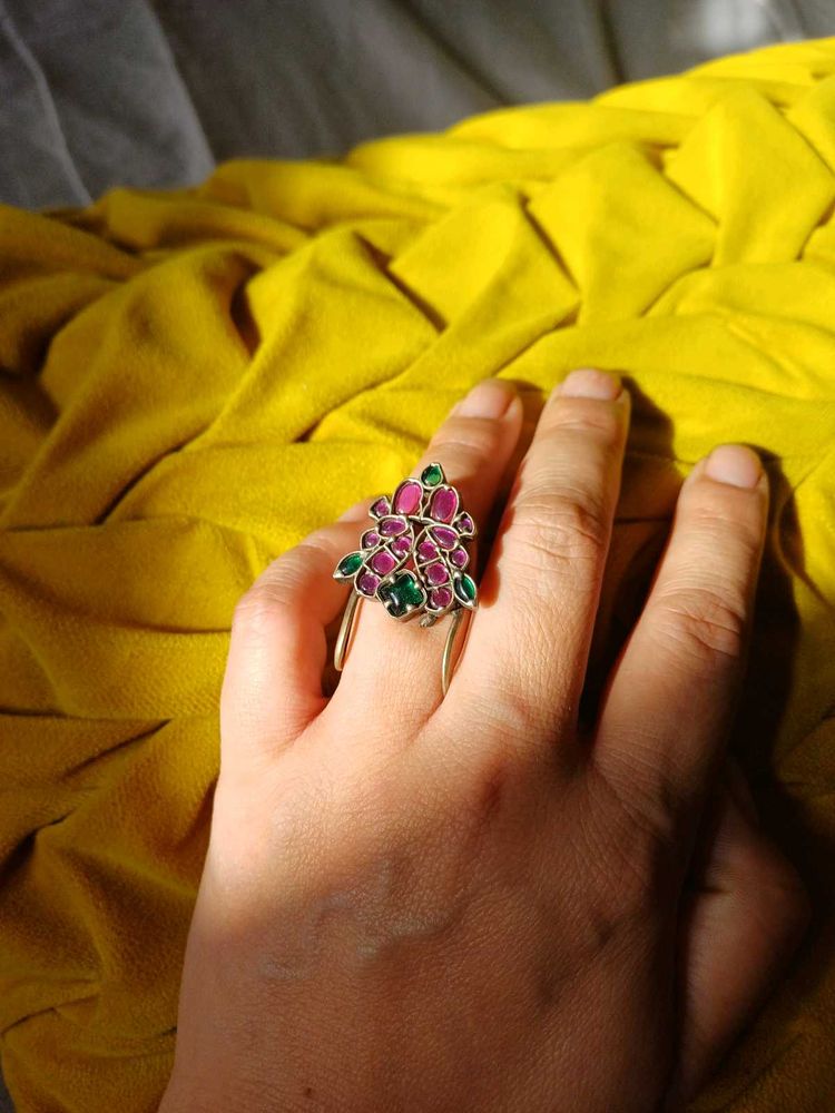 Kemp stone pink and green Floral Design Ring