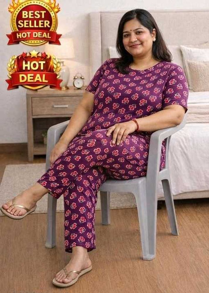 Comfy Purple Printed Nightsuit Set