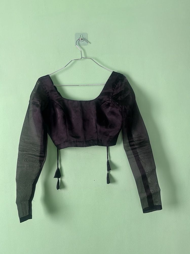 Elegant Black Sheer Sleeve Blouse