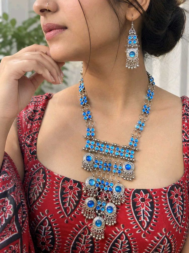 Boho Blue Stone Necklace &amp; Earring Set