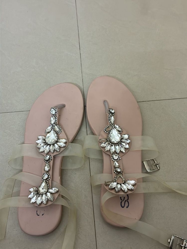 Sparkling Rhinestone Flat Sandals