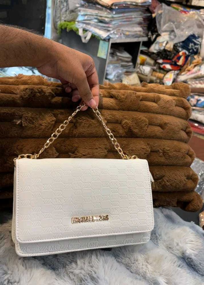 Michael Kors White Textured Chain Bag