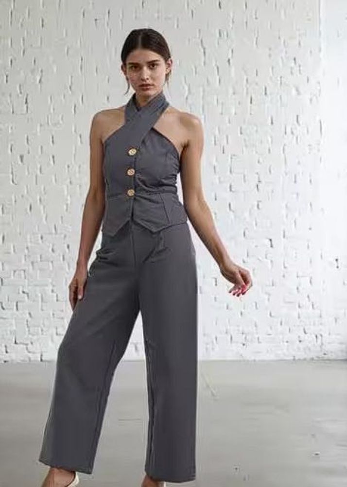 Chic Grey Halter Neck Co-ord Set