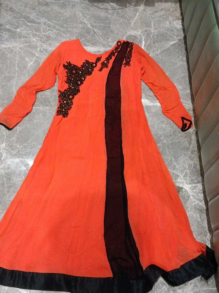 Orange Kurta with Black Embellishments