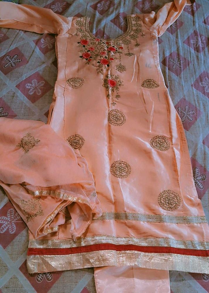 Elegant Peach Kurta Set with Embroidery
