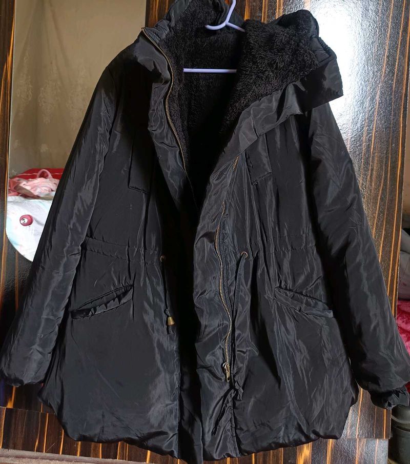 Black Winter Jacket with Fur Lining