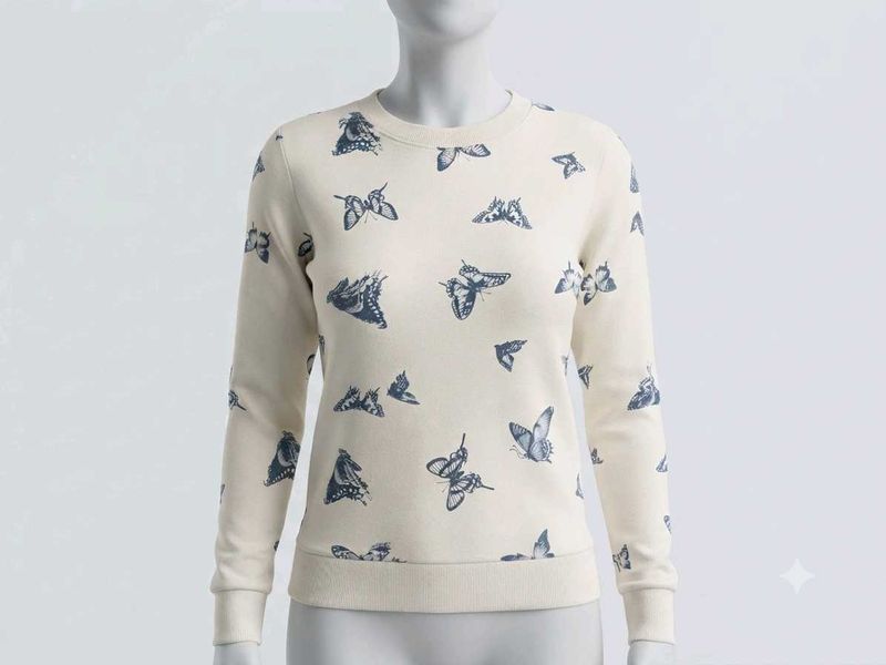 Cream Butterfly Print Sweatshirt