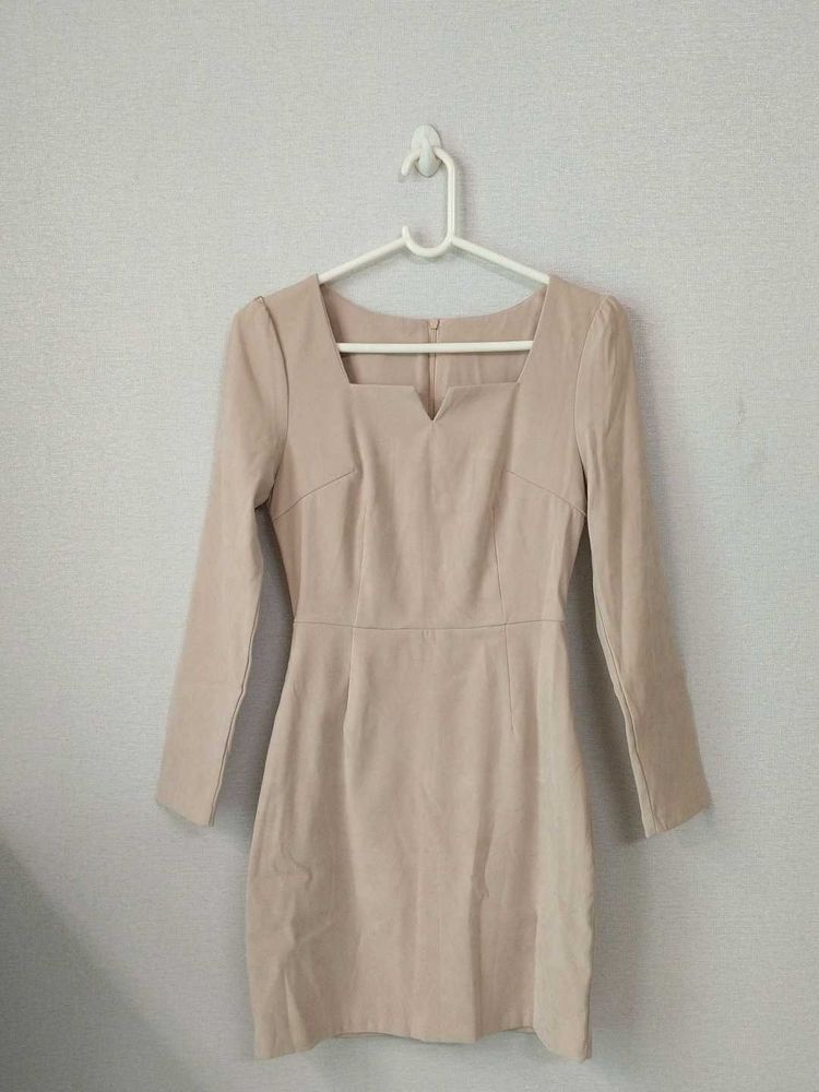 Beige Square Neck Mini Dress