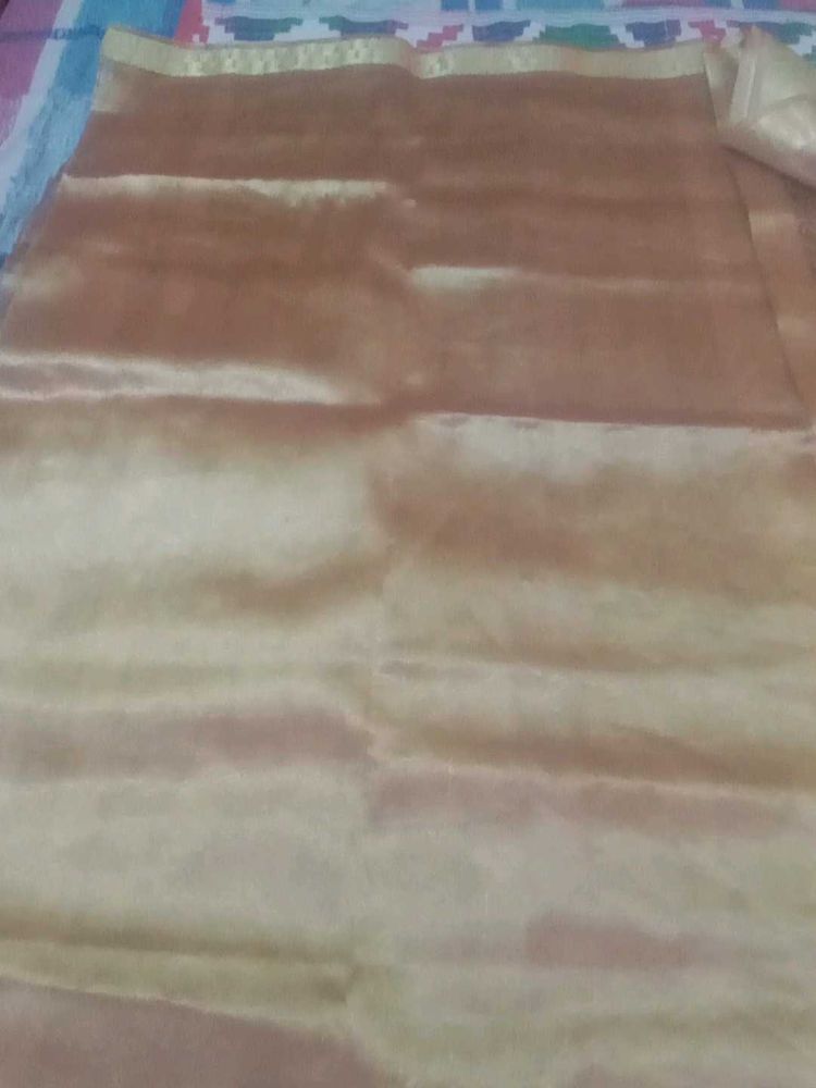 Elegant  new golden with brown Silk Saree
