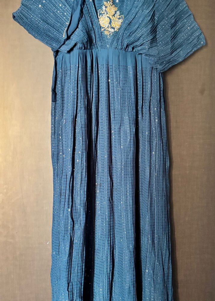Elegant Teal Embellished Kaftan Gown