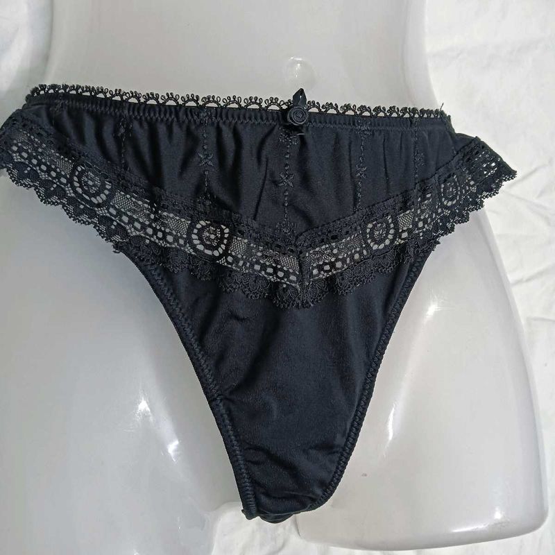 Black Lace ⚛️ Trim Thong Panty