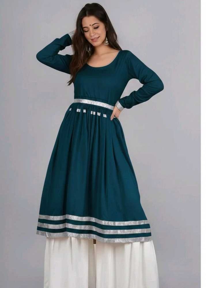 Elegant Teal &amp; White Kurta Set