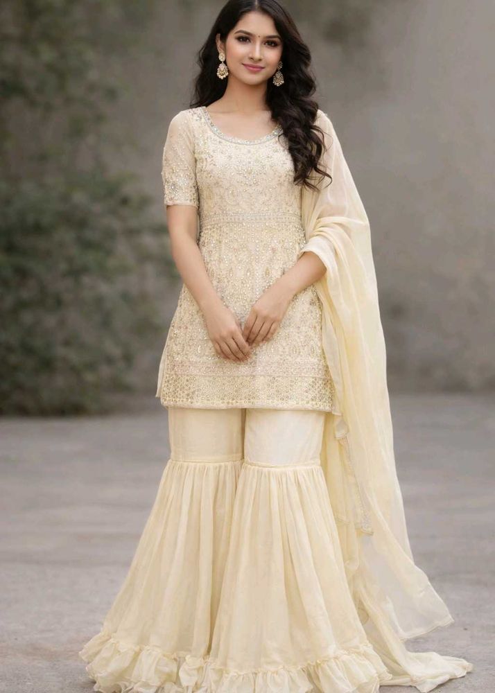 Elegant Cream Sharara Suit Set