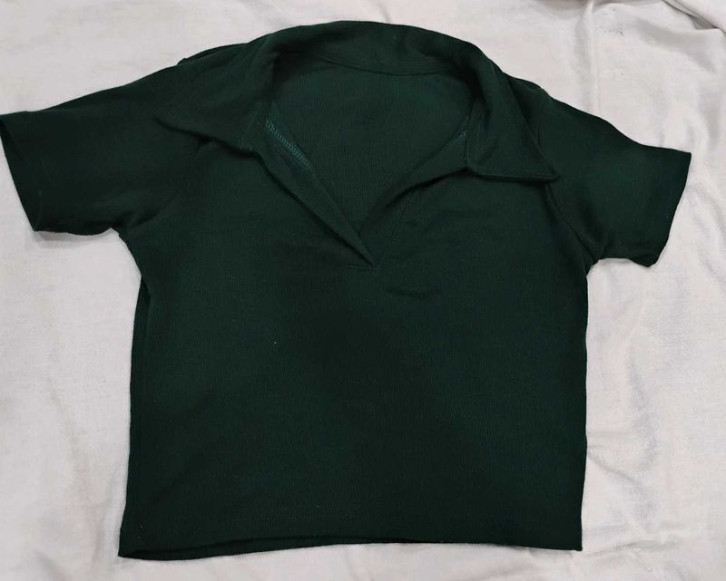 Classic dark Green Collared crop Top