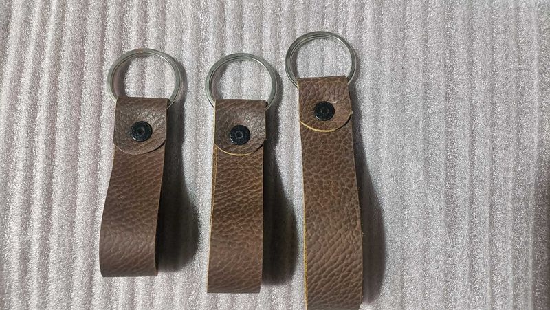 Textured Genuine Leather Keychain