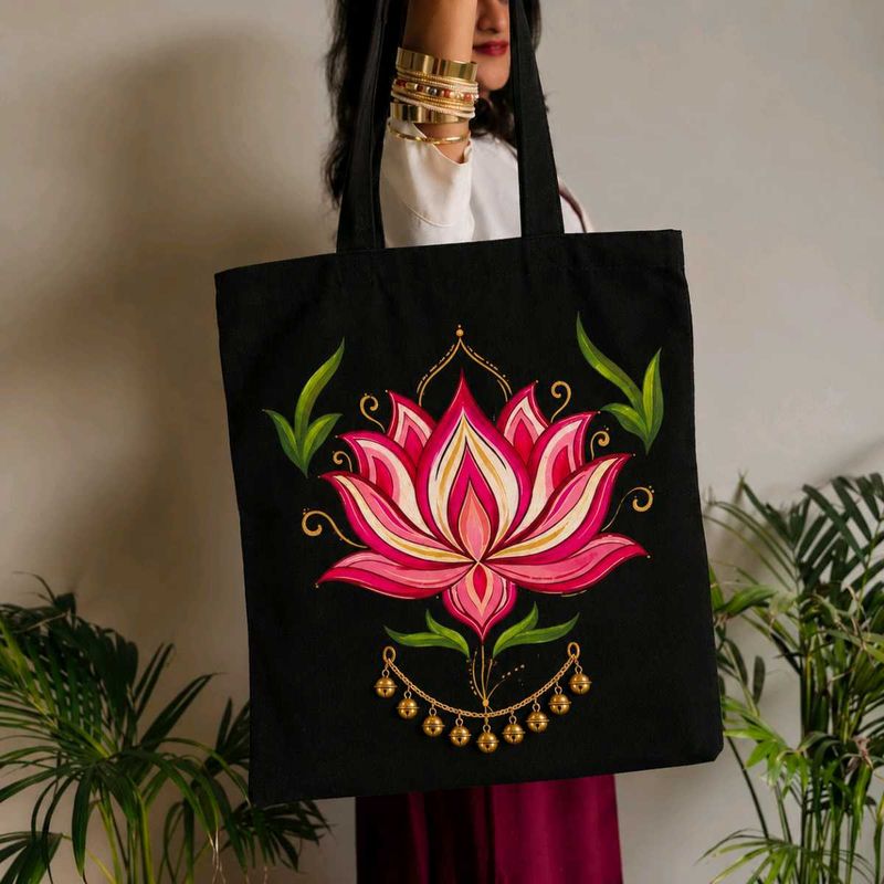 Hand-painted Lotus Tote Bag