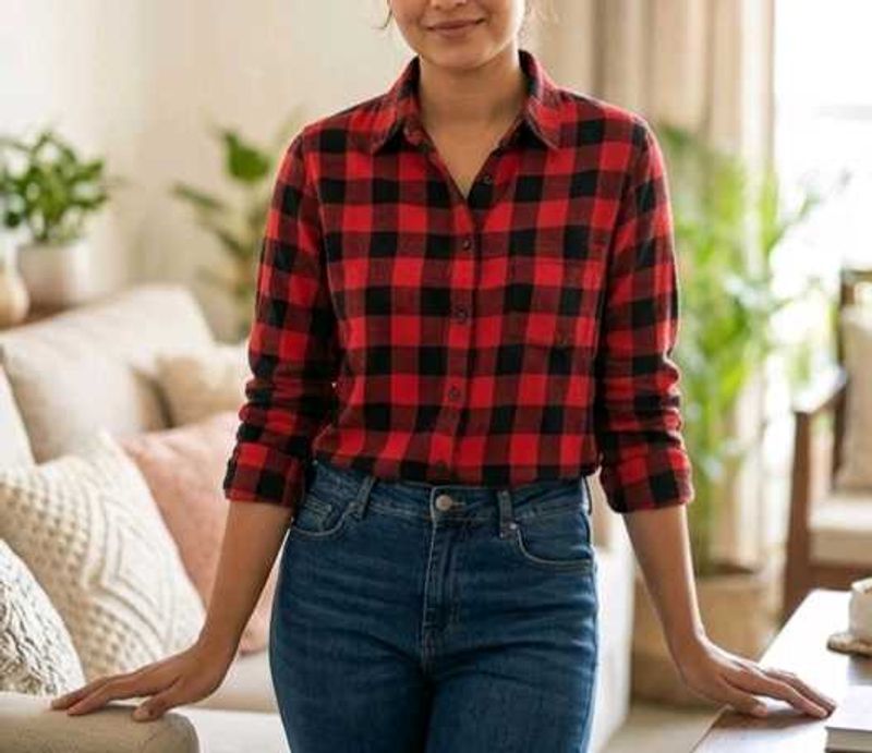 Classic Red &amp; Black Plaid Flannel Shirt