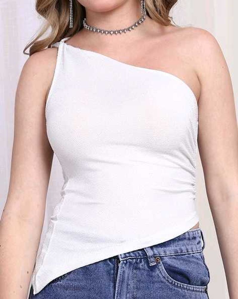 Shein Asymmetrical One Shoulder Side Ruched Top🤍