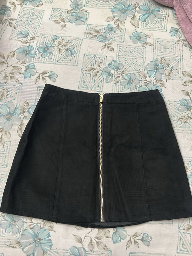 Black Zip Front Mini Skirt
