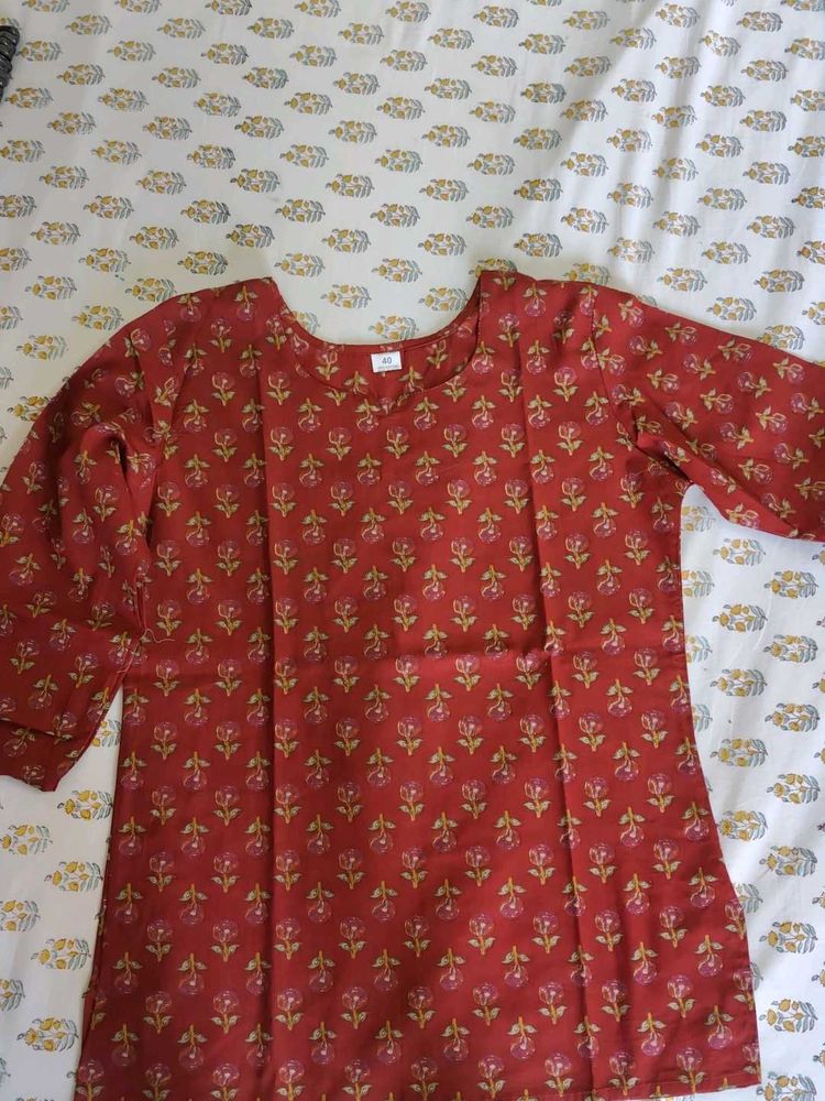 Floral red short kurti
