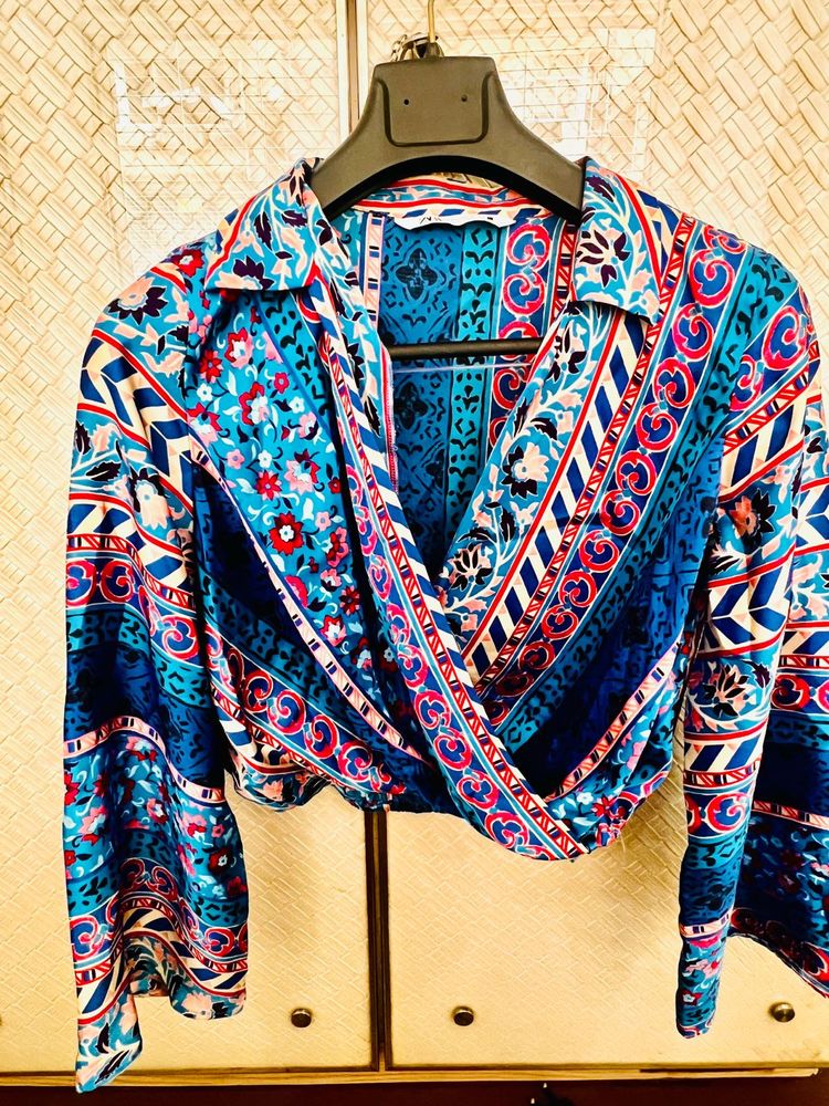 Boho Print Wrap Crop Top