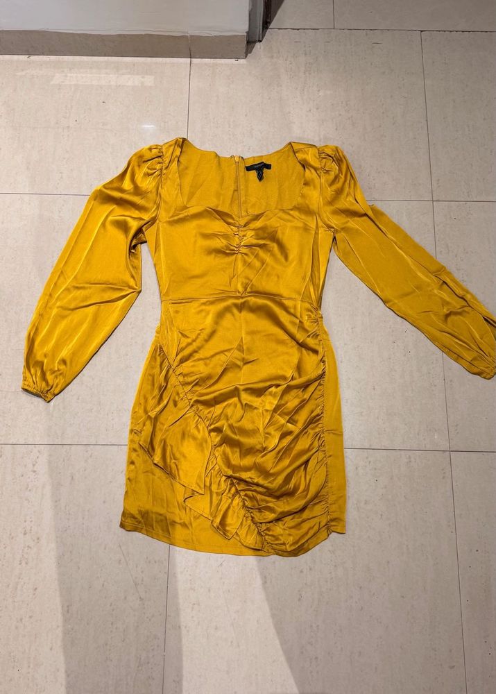 Golden Ruched Satin Dress