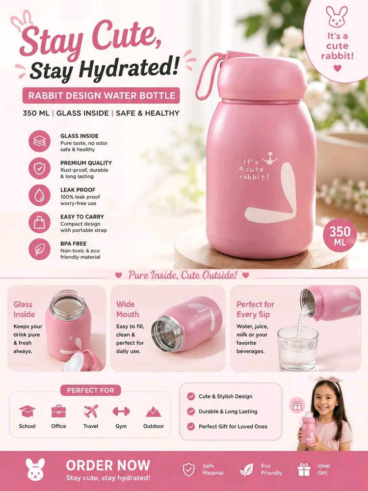 Cute Rabbit Water Bottle - 350ml