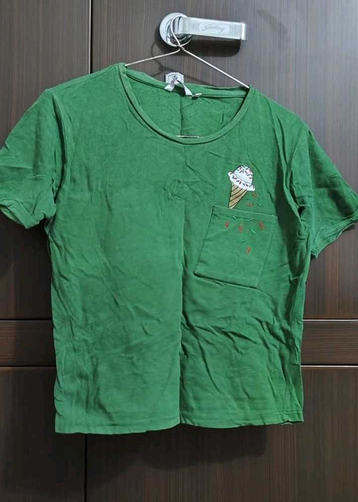 Green Tee with Ice Cream Pocket
