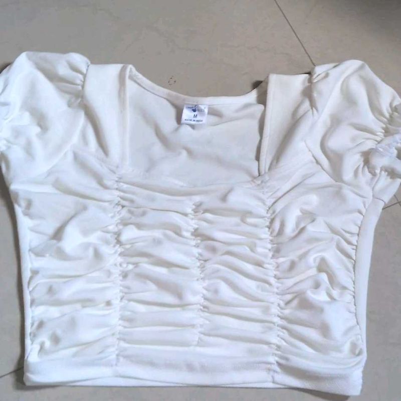 Elegant Ruched White Crop Top