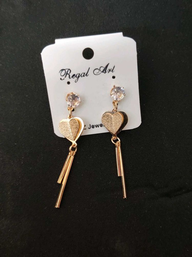 Heart Dangle Earrings with Clear Stone Accents