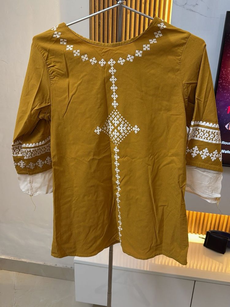 Embroidered Mustard Yellow Kurta