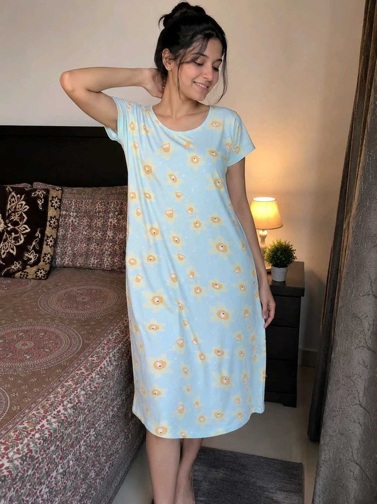 Cute Light Blue Printed Nightgown