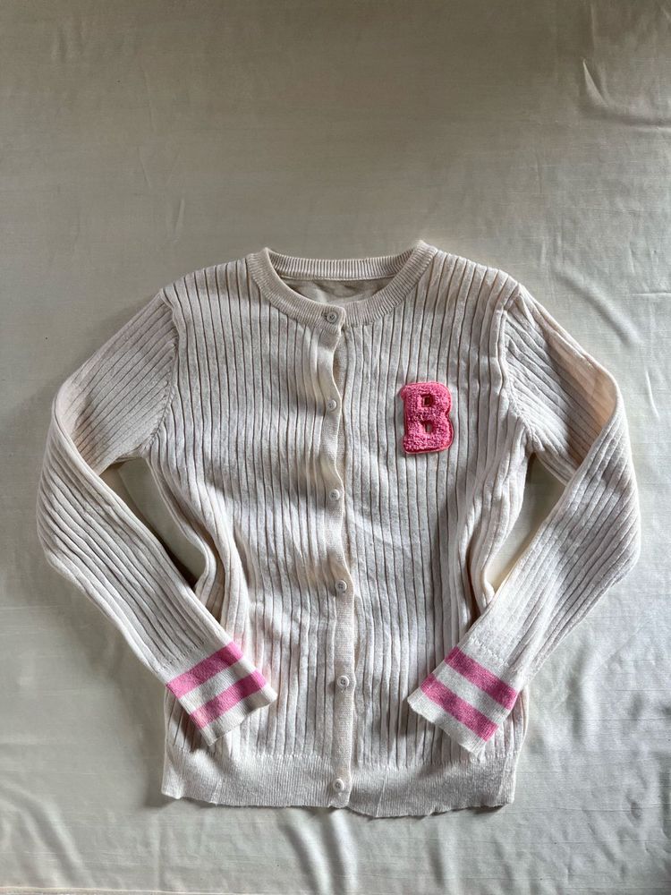 Cute Cream Cardigan with Pink 'B'