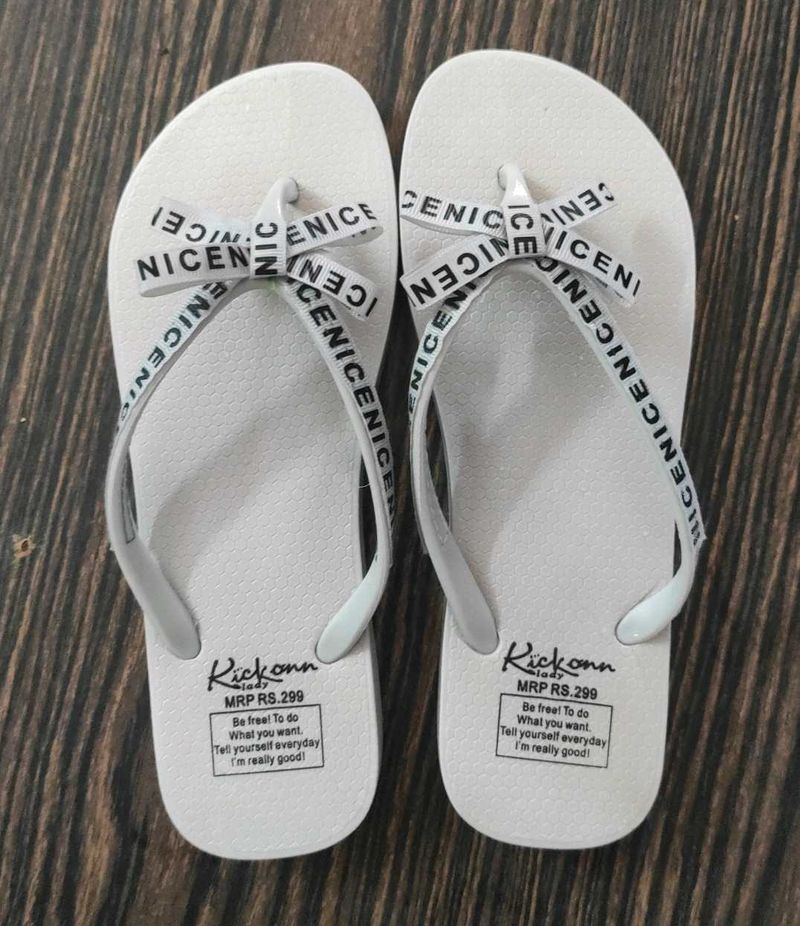 Women's White Flip Flops with Bow Detail
