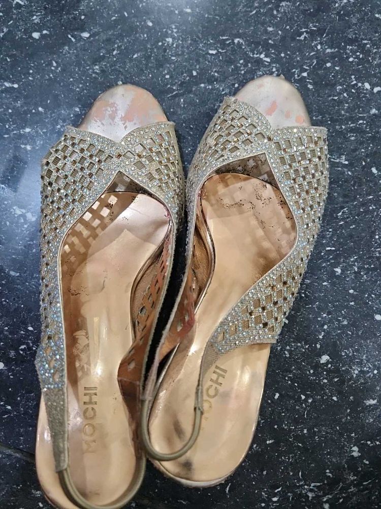 Embellished Gold Wedge Sandals