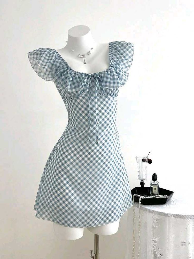 y2k flares ruffled Cute Gingham Mini Dress