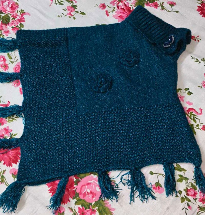 Teal Knitted Poncho