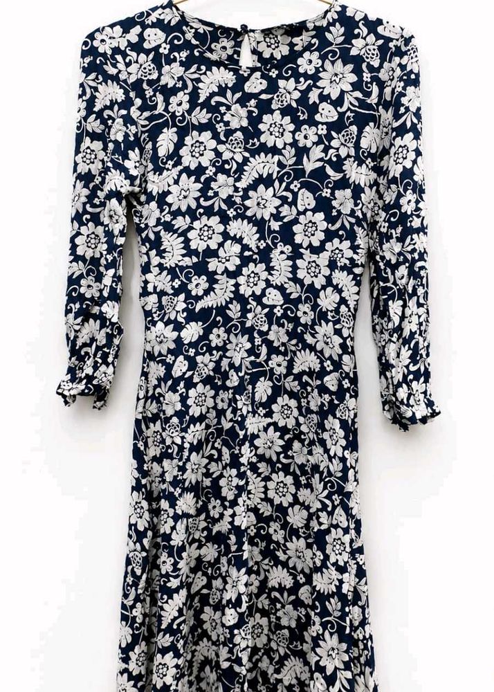Navy Floral Print Midi Dress