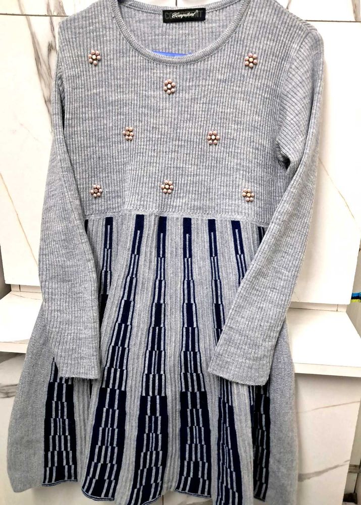 Grey Knit Winter Dress